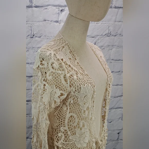 Vintage 90s Women's Crochet Open Knit Cardigan Nature Designs Mexico One Size - Picture 5 of 16